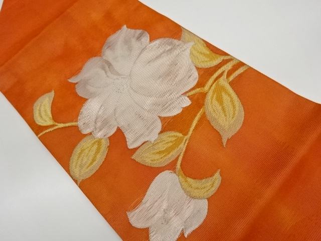 JAPANESE KIMONO / VINTAGE NAGOYA OBI FOR SUMMER / WOVEN FLOWERS